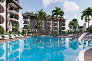 Квартира 1+1 (63 м2) с собственным садом (55 м2) в ЖК премиум класса, район Авсаллар (05000)