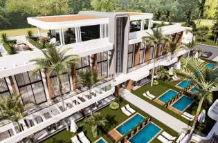 Апартаменты в жилом комплексе в 700 м от моря в районе Бахчеле/Искеле (003514)