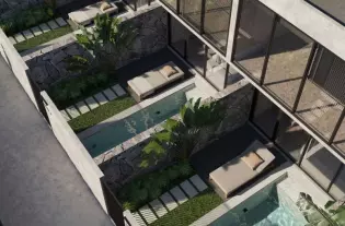 Комплекс таунхаусов с частными бассейнами в Чангу, Бали (002505)